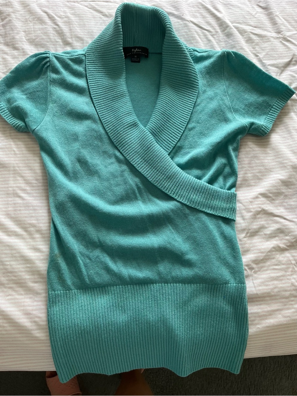 Byline Women’s Teal Short-Sleeve Shawl Collar Sweater